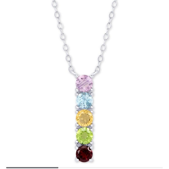 Multi-Gemstone Linear Pendant Necklace-
Sterling Silver-R.H. Macy & Co Brand New - Picture 10 of 14